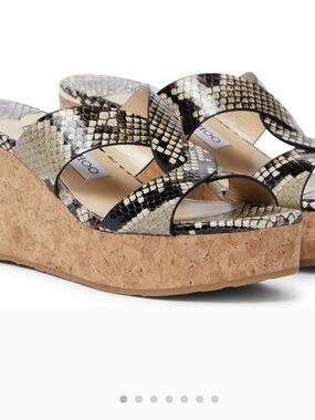 NWT JIMMY CHOO Atia 75 snake-effect platform wedges 100% Authentic